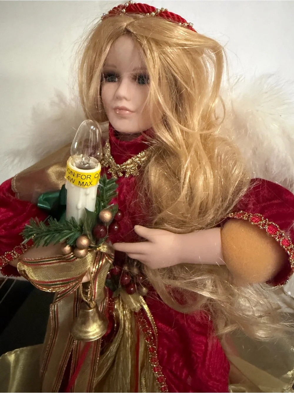 VTG Christmas Angel with Light Candle Animated Doll 23”